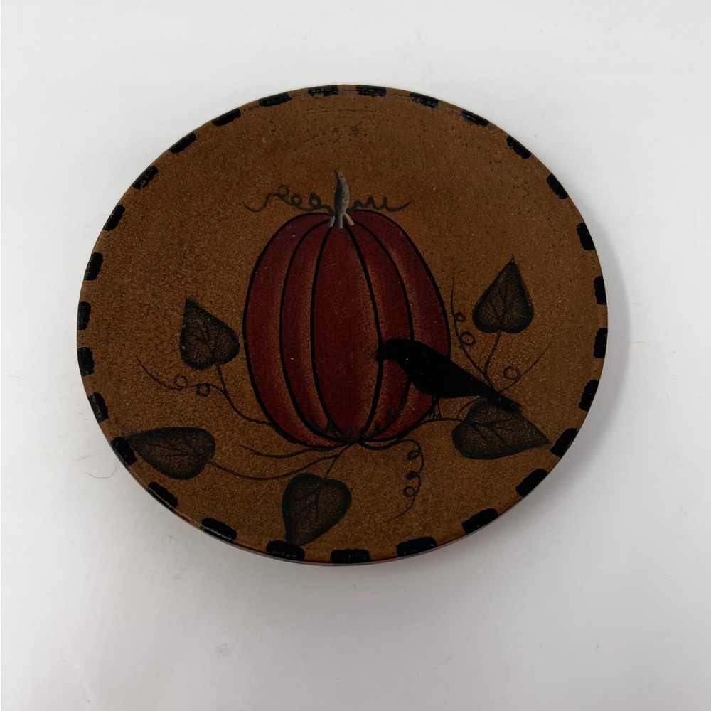 Donna White Signed 6" Handpainted Pumpkin With Sparrow Primitive Autumn Fall